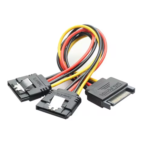 SATA 15Pin Power Cable Splitter 1 Male to 2 Female Plug Extend Wire Adapter with Lock Buckle Sata Po