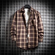 M-5XL Long Sleeve Shirt Men's Plaid Shirt Polyester Fiber
