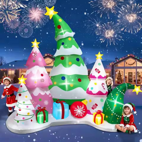 9.5FT Christmas Tree Set Inflatable with LED Light, Christmas Tree Inflatable Xmas Blow up Outdoor D
