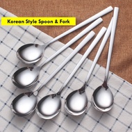 High Quality Korean Spoon Fork Style / Sudu Korea Panjang Tebal / Stainless Steel Spoon Fork / Set Sudu Garfu Panjang