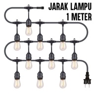 Fitting kabel Lampu Gantung Outdoor E27 10 fitting 10 meter Waterproof Kabel Fiting Hias Cafe