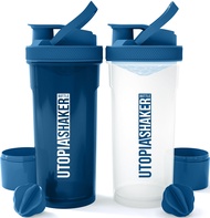 Shaker Bottle 2 Pack - 24 Ounce Plastic Protein or Cocktail Shaker Bottle for Pre & Post workout wit