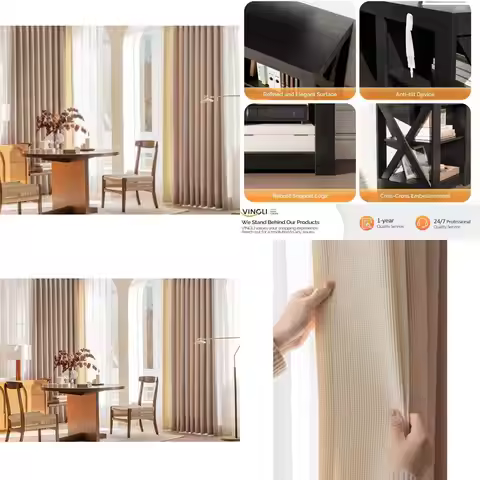 Room Darkening Chenille Jacquard Grommet Curtains, Beige Brown, 54x84 Inches, 2 Panel Set, Light Fil