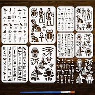 FINGERINSPIRE 8PCS Egypt Painting Stencil 8.3x11.7/5.5x7.9 Inch Bird Pharaoh Ankh Pattern Plastic Eg