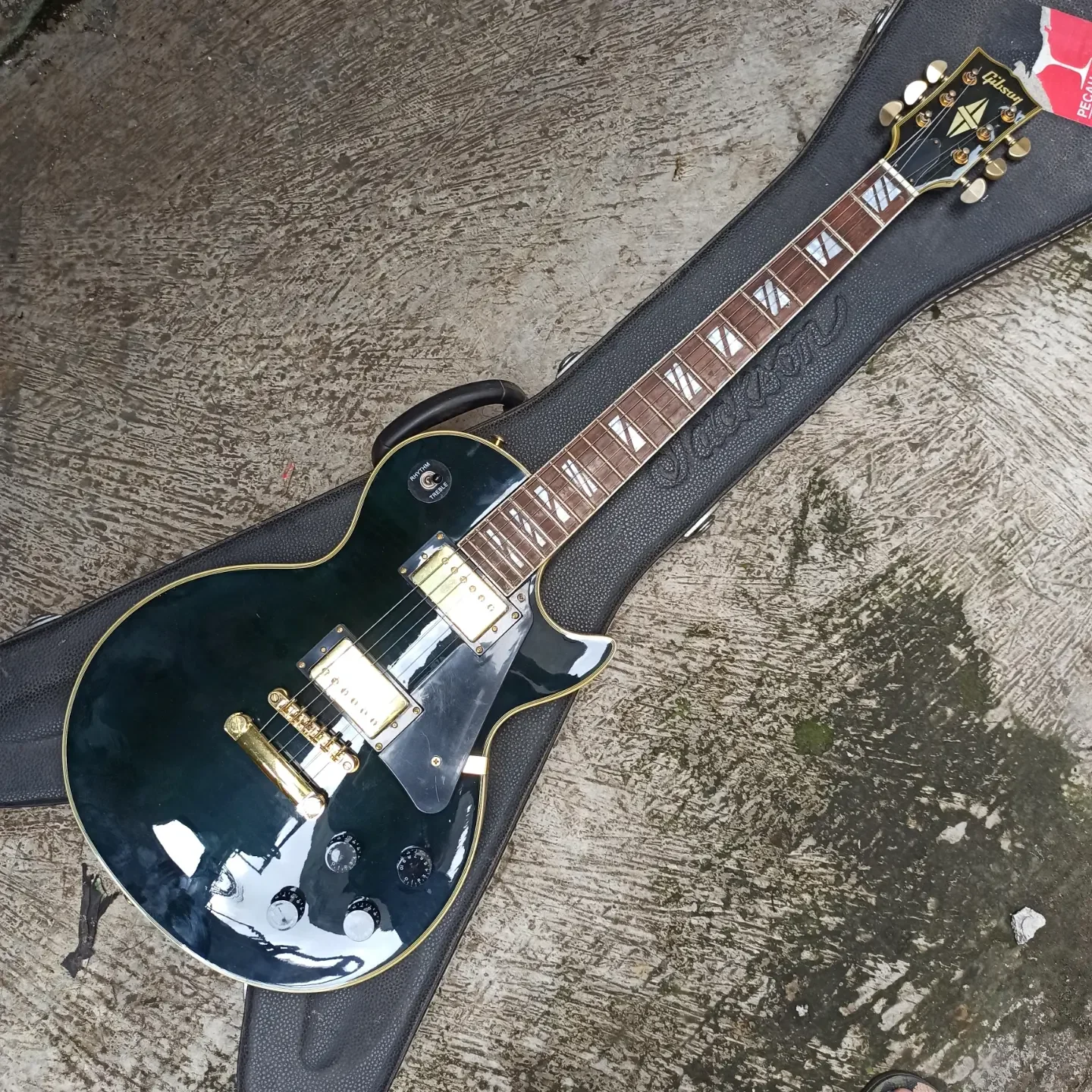 Gitar Elektrik GIBSON LES PAUL CUSTOM CHINA warna hijau lumut tua rock pop blues jazz