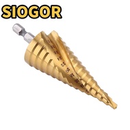 SIOGOR Step Drill Bit, Titanium Coated Hex Shank HSS Bit, Durable Spiral Grooved HSS Titanium Coated