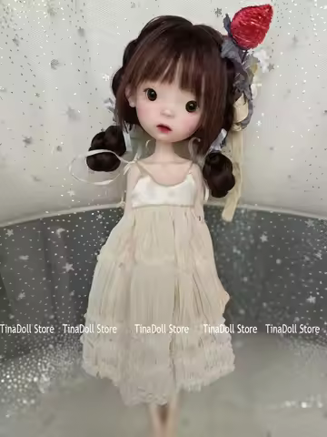 （TinaDoll Store) French lace style Landoudou/blythe beige 1pcs Clothes set(one-piece dress )for Land