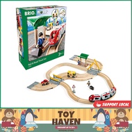 [sgstock] Brio World - 33209 Rail and Road Travel Set ,33 Piece Train Toy with Accessories and Wooden Tracks for Kids, A