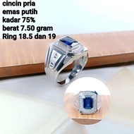 cincin pria batu biru emas putih kadar 75 persen 7.50 gram