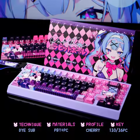 Anime Rabbit Hole Theme Custom Keycaps Set Cute PBT PC Translucent Cherry Profile for Mechanical Key