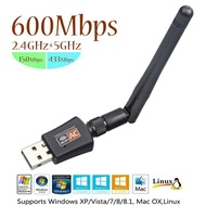 2.4GHz + 5GHz Dual Band USB Adapter 600Mbps Wifi Antenna Dongle LAN Adapter