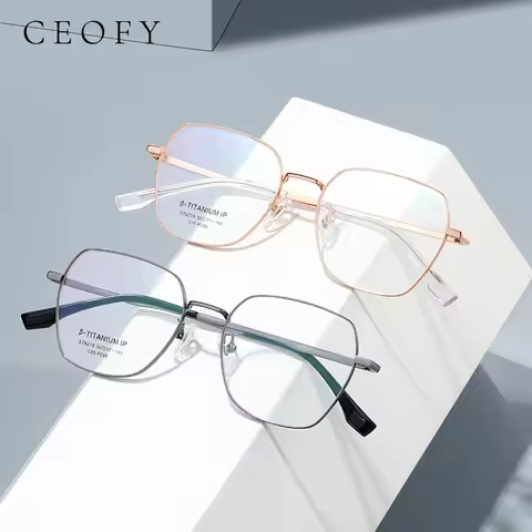 Ceofy Women Men Fashion Titanium Glasses Frame Retro Square Rose Gold Myopia Prescription Ultra-Ligh