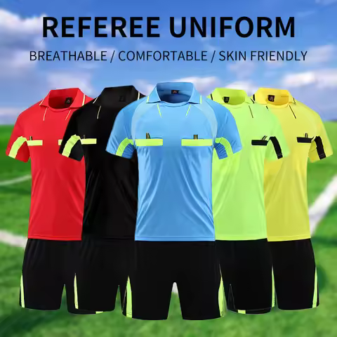 2022 Professional Soccer Referee Uniform Men Turn-down Collar Football Referee Clothes Short Sleeve 