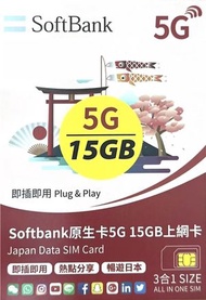 Softbank - Softbank 日本5G 15GB上網卡/數據卡/SIM卡--最後使用2026-01-25