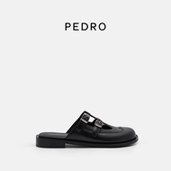 รองเท้าแตะ Mary Jane หัวกลม PEDRO ซีรีส์ Apocalypse รองเท้าแตะแบบมีหัวเข็มขัดสองแถว ส้นเตี้ย พื้นยาง