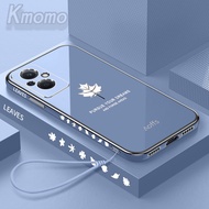 2022 New Housing OPPO F7 F9 F11 F19 Pro Cellphone Case Straight Electroplating Soft Case With hand strap Maple leaf Printing Back Cover Casing