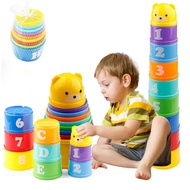 9PCS Educational Baby Toys 6Month Figures Letters Foldind Stack Cup Tower Children Early Intelligenc