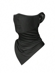 1個黑色彈性桑蚕絲遮陽口罩掛耳騎行防曬頭套透氣網眼掛耳三角神奇頭巾夏季專用