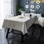 繡花桌布金色葉子桌旗美式仿棉麻茶几餐墊臺布防水一件