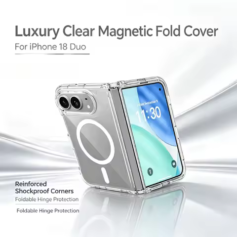 Slim Transparent Magnetic Wireless Charge Case For iPhone 18 Duo Fold Clear Acrylic Anti-Drop Foldab