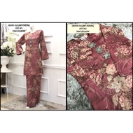 Baju Kurung Pahang Warna Pastel Corak Bunga | Crepe Silk | High Quality | Less Iron | Dusty Pink | P