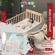 Wood baby cot with Mosquito Stand & Net crib bed cradle newborn katil bayi sambung kayu free kelambu