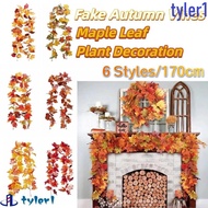 TYLER1 Red Autumn Maple Leaves, Creative 1.7m Artificial Maple Garland, Hanging Vine Realistic Doubl