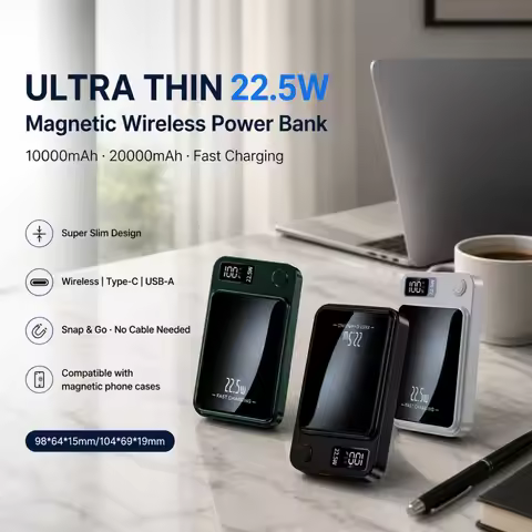 20000mAh Magnetic Power Bank Ultra Thin 22.5W Fast Charging Wireless Battery Pack for Samsung Xiaomi