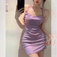 Đầm bling sáng dây đeo hở lưng váy treo cho phụ nữ 2383