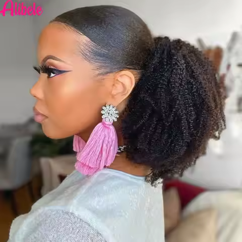 10-24Inch Afro Kinky Curly Ponytails Human Hair Alibele Hair 3c4a Kinky Curly Hair Drawstring Ponyta