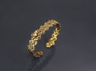 圖像系列-橘粉珍珠幸運草水波寬版黃銅手環