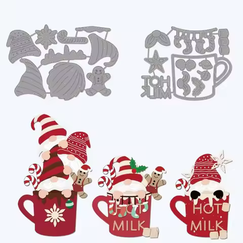 2pc Christmas Gnome Christmas Cup Metal Die Cuts Christmas Carbon Steel Die Cutting Stencil Template