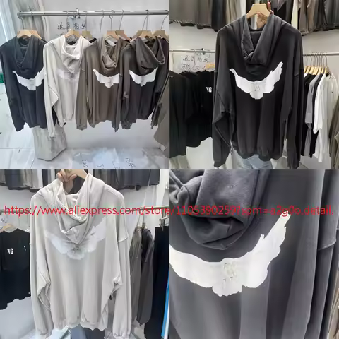High-quality Cotton KANYE WEST Hooded Sweatshirt American Streetwear Dove-pattern Print Men's Women'