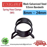 [ UNI ] Automotive Black Spring Hose Clip 8mm~24mm , Black Galvanised Steel, Fuel Hose, Air Hose, Ho