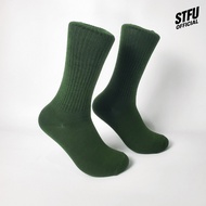 HIJAU STFU Premium Army Green Plain Basic Socks for Men and Women Army Socks