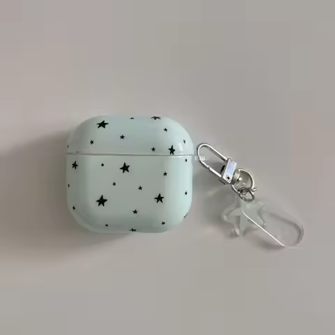 Black Stars Pattern Anti-fall Green Earphone Case with Pendant for Apple Airpods 1,Airpods 2, Pro/pr