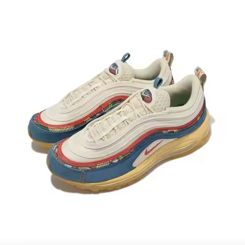 Nike Air Max 97 Men's Running Shoes, Shock-absorbing, Outdoor, Fashionable Sneakers, White/Blue