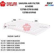 SAKURA AIR FILTER A14590  13780-81PA0 13780-57R10-000 SUZUKI SWIFT V ZC53,ZC83,ZD83,A2L412,IGNIS FF2