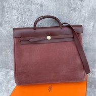 Hermes 手袋 herbag 39 canvas, golden brown handbag shoulder bag