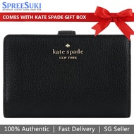 Kate Spade Wallet In Gift Box Medium Wallet Leila Pebbled Leather Medium Compact Bifold Wallet Black # WLR00394