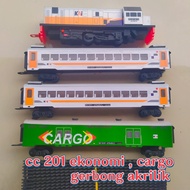 mainan kereta api indonesia, miniatur kereta api, cc 201 ekonomi putih