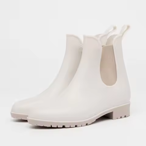 Chelsea Rain Boots for Women PVC Ankle Rain Shoes Waterproof Solid Women's Boot Elastic Band Rainy S