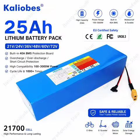 72V 60V 52V 48V 36V 24V 21V 25Ah 21700 20s 16s 14s 13s 10s 7s 6s Lithium Battery Pack 3000W Built-in