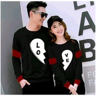 Fashion Story - Kaos Couple One Heart/ Baju Kapel Love Belah / Baju Pasangan Black love / Kaos Lengan Panjang