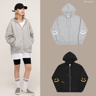 Korea Daigou GRAVER Sleeve Smiley Face Inner Brushed Hooded Jacket [F11035]