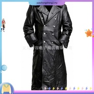 MEN'S GERMAN CLASSIC WW2 MILITARY UNIFORM OFFICER BLACK LEATHER TRENCH COAT