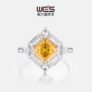 Yellow Luxury S925 Silver Welson Simple Square Fashion High Carbon Diamond Female 3.8 CT Ring Simula