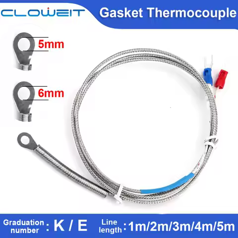 5mm 6mm Hole Washer Thermocouple Temperature Sensor Probe K E Type 1/2/3/4/5M Cable For Industrial T