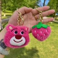 Furry strawberry bear keychain