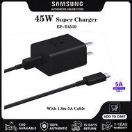 เครื่องชาร์จ Samsung 45W อะแดปเตอร์ชาร์จเร็ว PD EP-T4510ของแท้แท่นชาร์จผนังเดินทางเร็ว5A 1.8เมตร USB สาย C สำหรับ Galaxy A91 A90 A71 A70 S21 S22 Note20พิเศษ S23